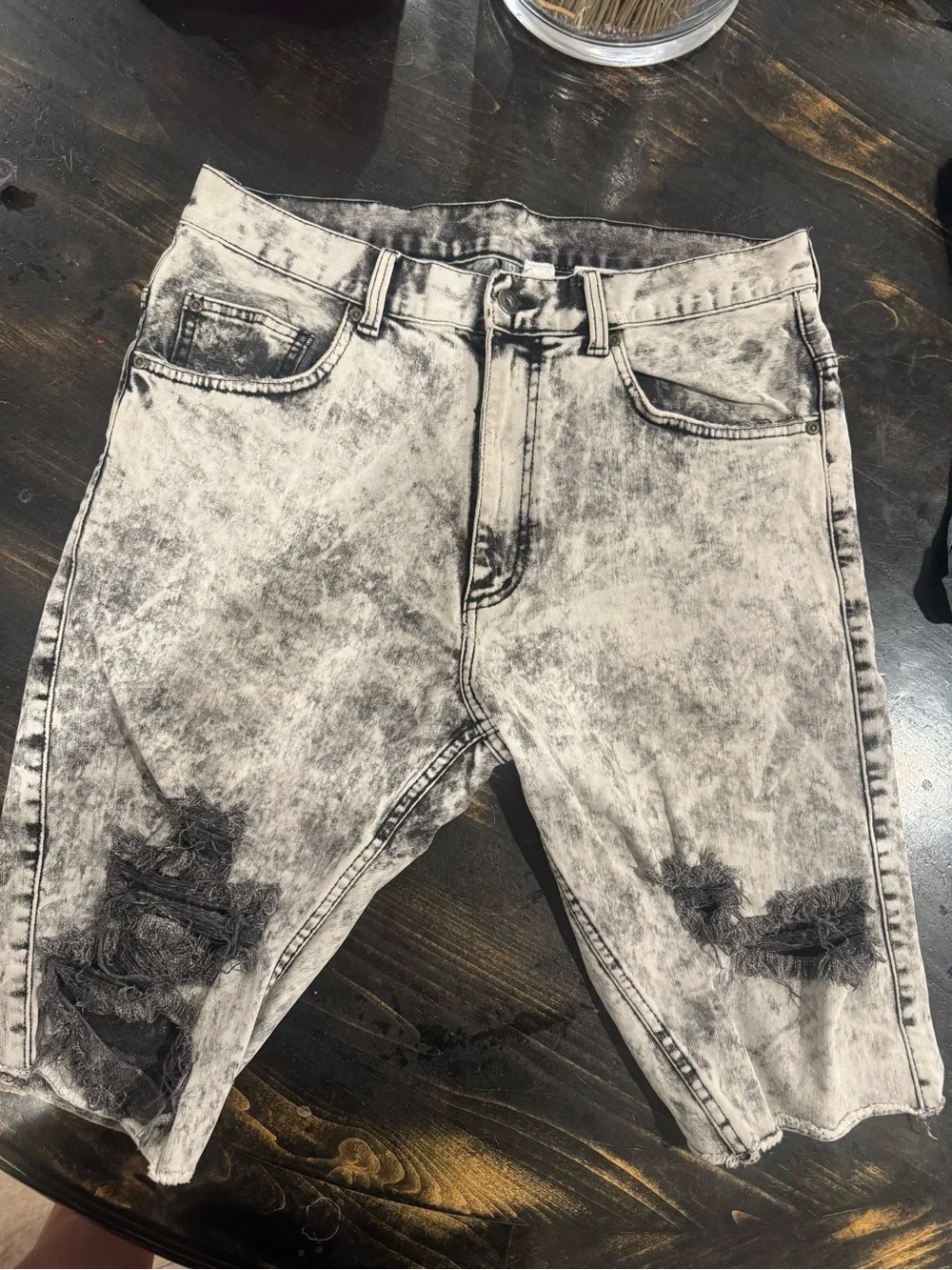 H&M’s Men's Acid Wash Black Denim Shorts - Distressed Style